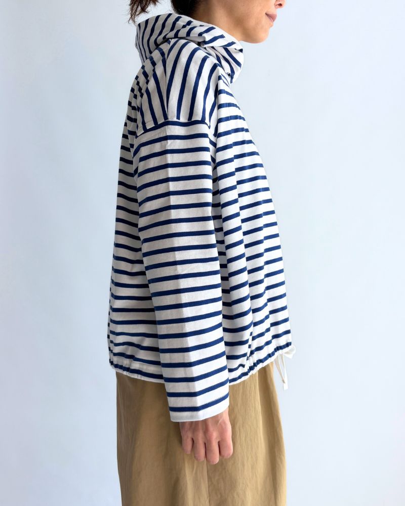 Drawstring Hoodie Pullover in Blue/White