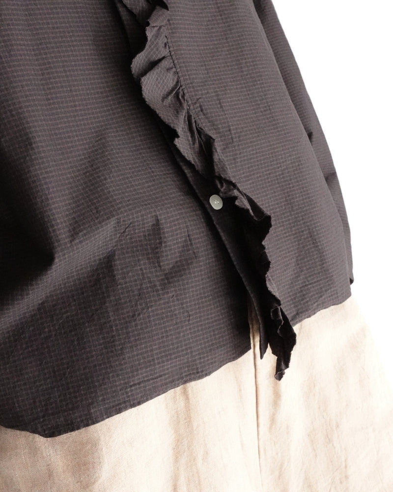 Collar & Front Frill Blouse in Brown
