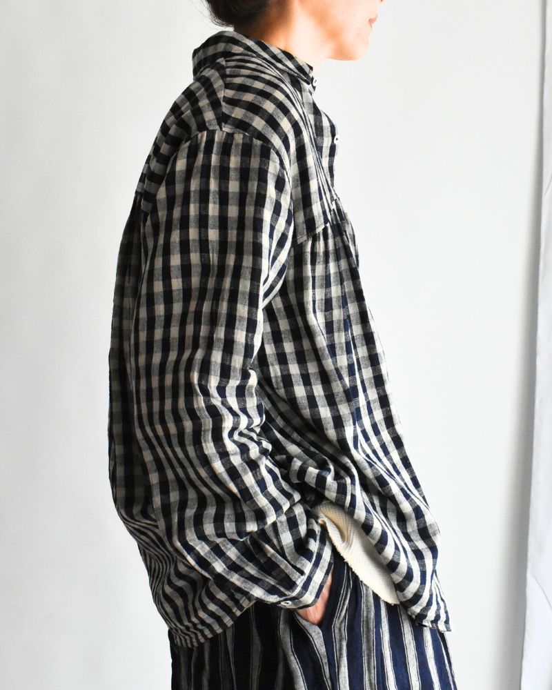 Linen Cotton Gingham Shirt in Indigo/Natural