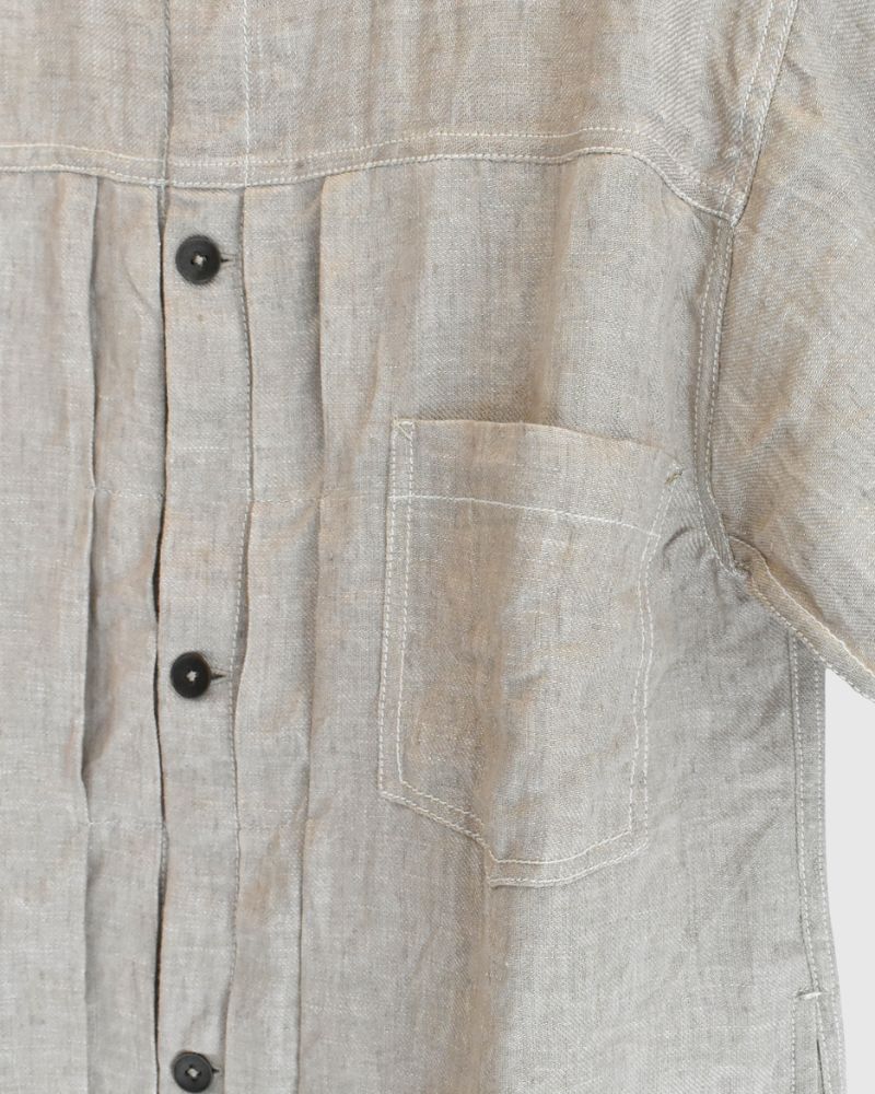 Handwoven Hemp Denim Collarless Jacket in Flax