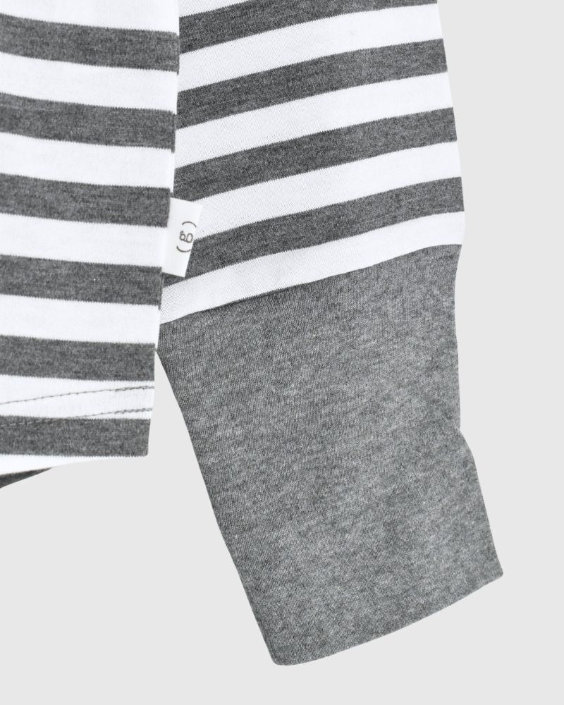 Gizandi Jersey Striped Long Tee in Charcoal/Off