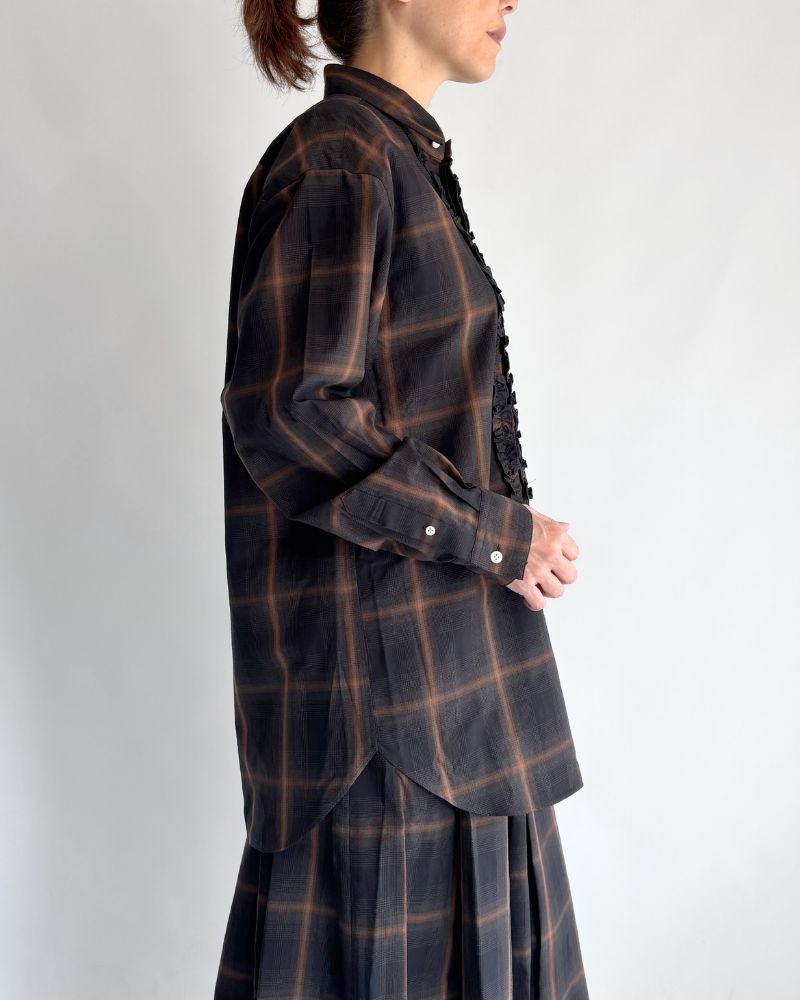 DORIS-W Frill Blouse in BrownCheck
