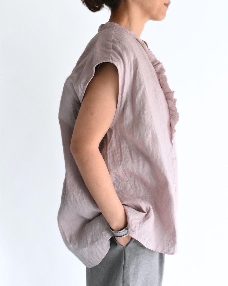 Linen Frill Sleeveless Blouse in Ash Pink