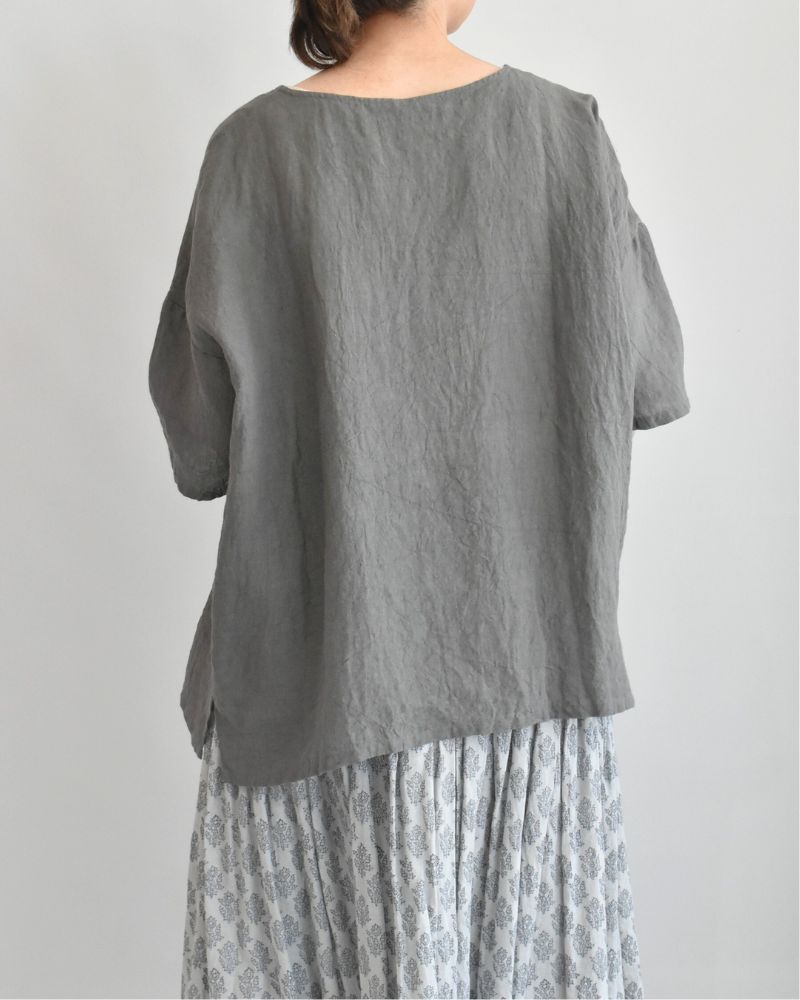 Crew neck T-blouse (LINEN) in DarkGray