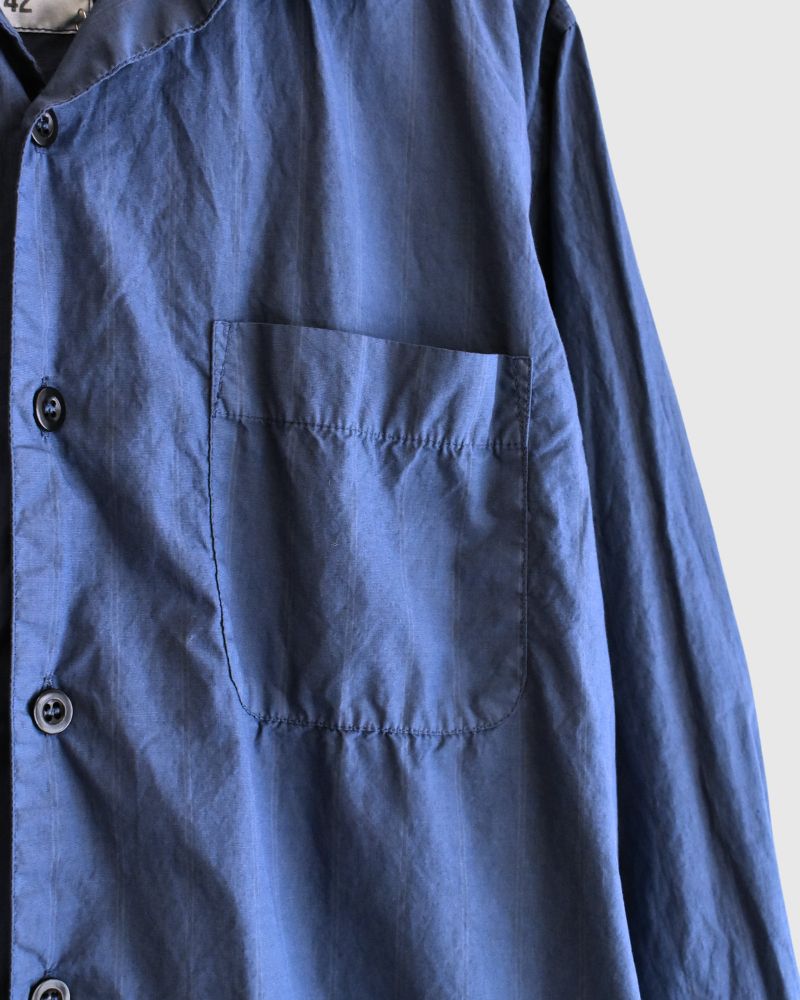 COTTON STRIPE OVERDYE ONE-UP COLLAR SHIRT in Blue