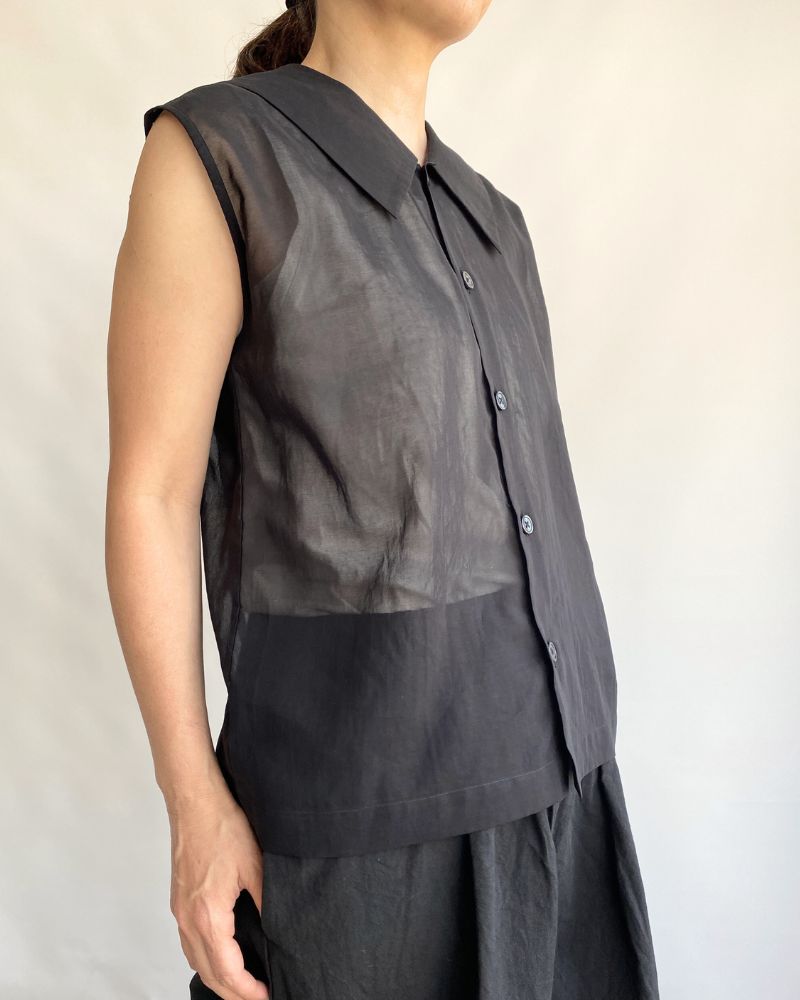 LALA-SHEER Sheer Sleeveless Blouse in Black