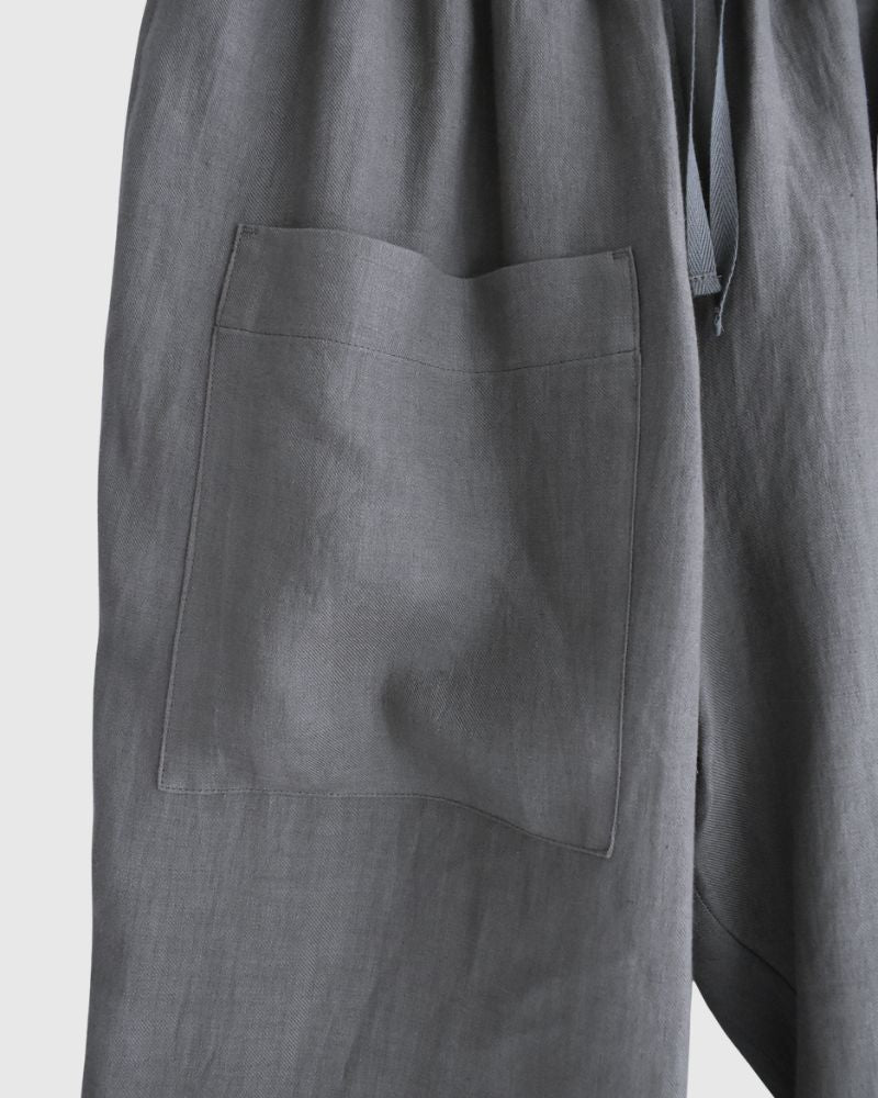 Asymmetric Pocket Baker Pants (LINEN) in DarkGray