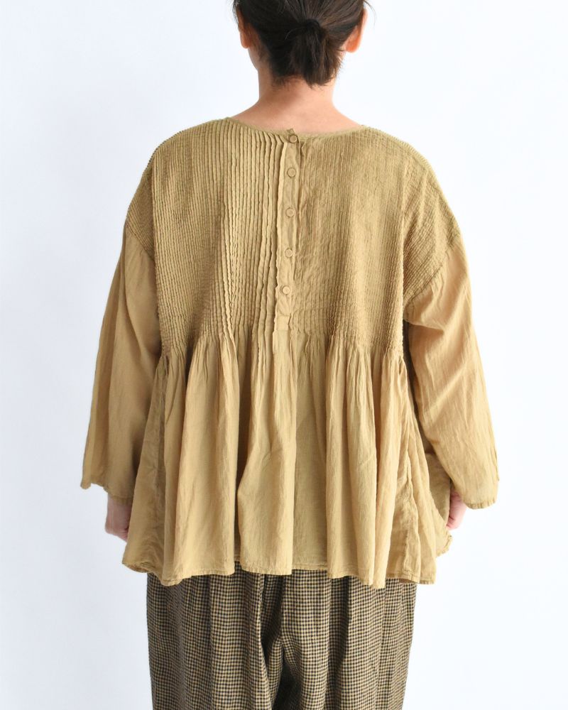 Crew-Neck 3/4 SL Shirt with Mini Pintuck in GreyKhaki