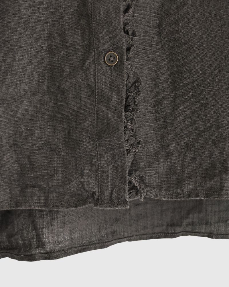 Hand Span Cotton Linen Ruffle Blouse in DarkBrown