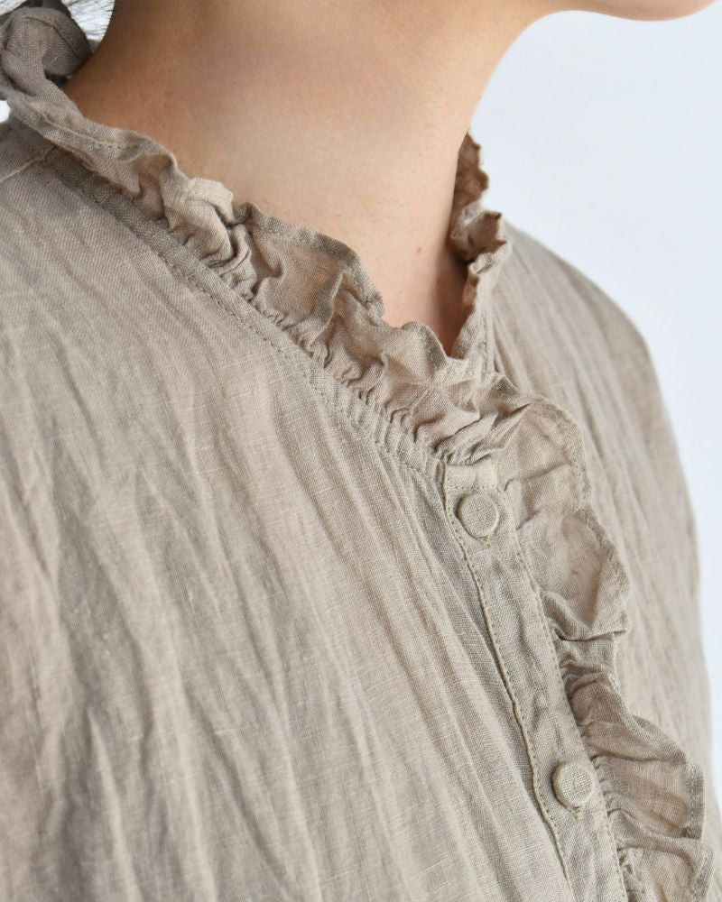 French/SL Frill Collar Shirt in AshBeige