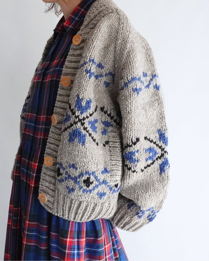 Wool Hand Knit Cardigan in Gray
