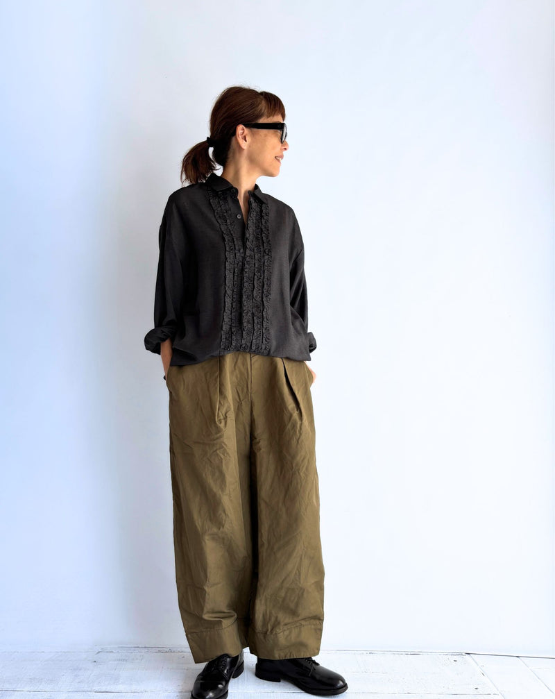 DORIS-SILK Frill Blouse in Black