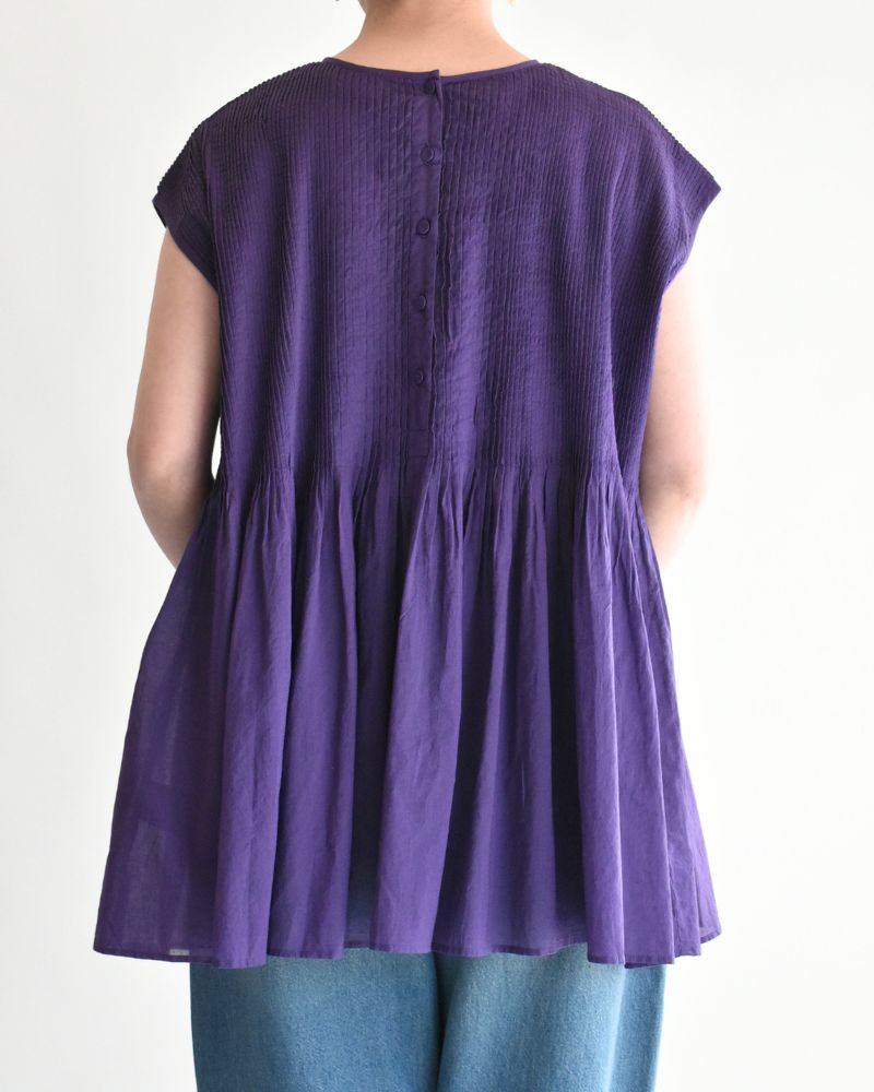 Crew-neck French Sleeve Shirt with Mini Pintuck in Purple