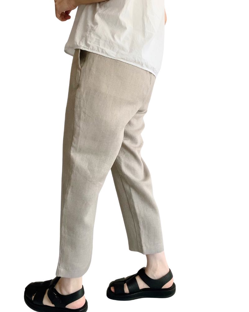 LINEN TWILL EASY TAPERED PANTS in Natural