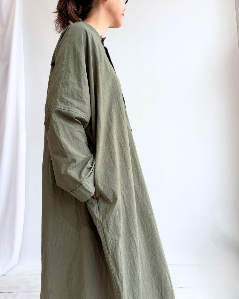 Henley Neck Dress in Khaki