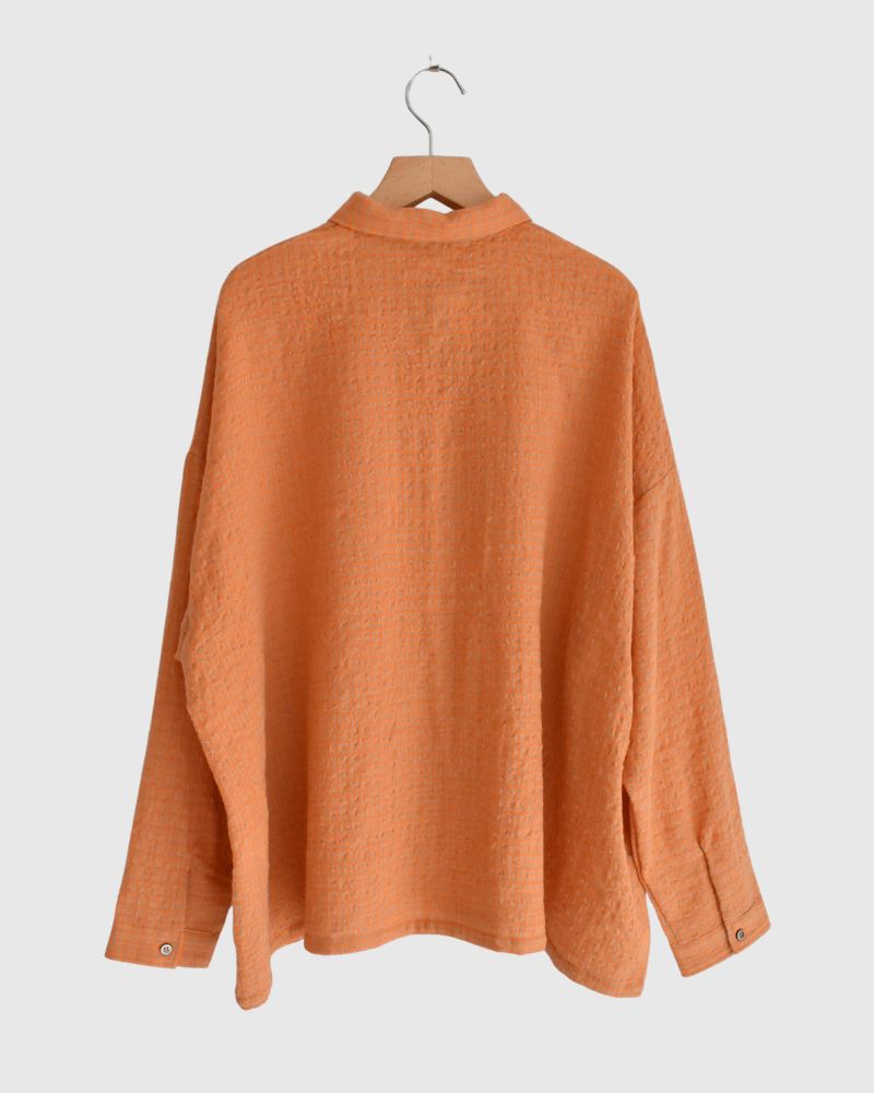 Wool cotton gingham shirt in Orange/Mocha