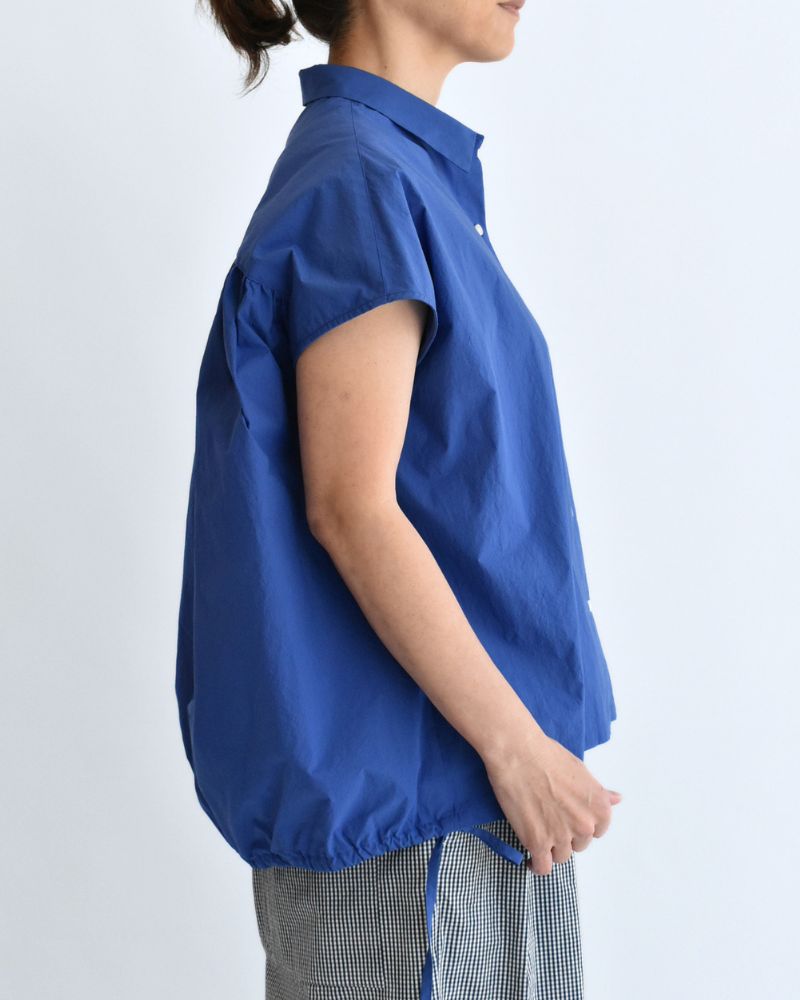TENDER-W Back Gather French Sleeve Blouse in Blue