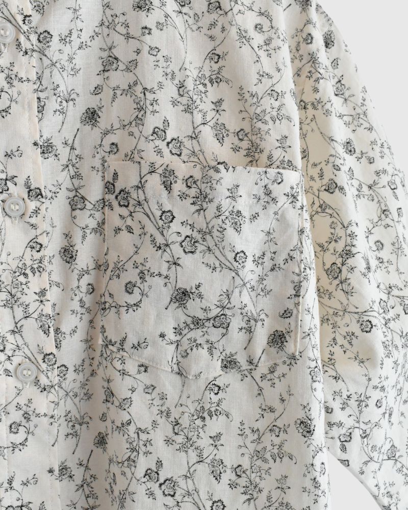 Linen cotton flower shirt in Natural