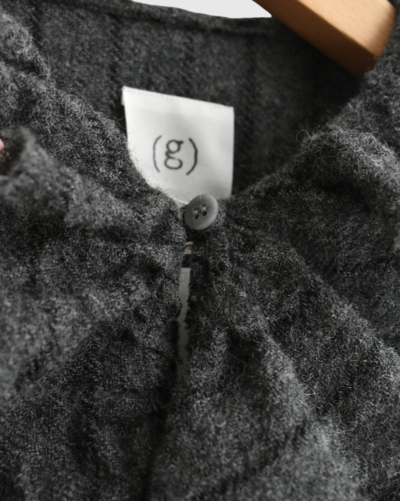 Wool Stripe Frill Trim Blouse in Gray