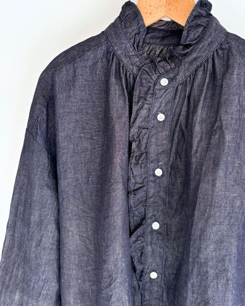 Denim ruffle blouse in IndigoDenim