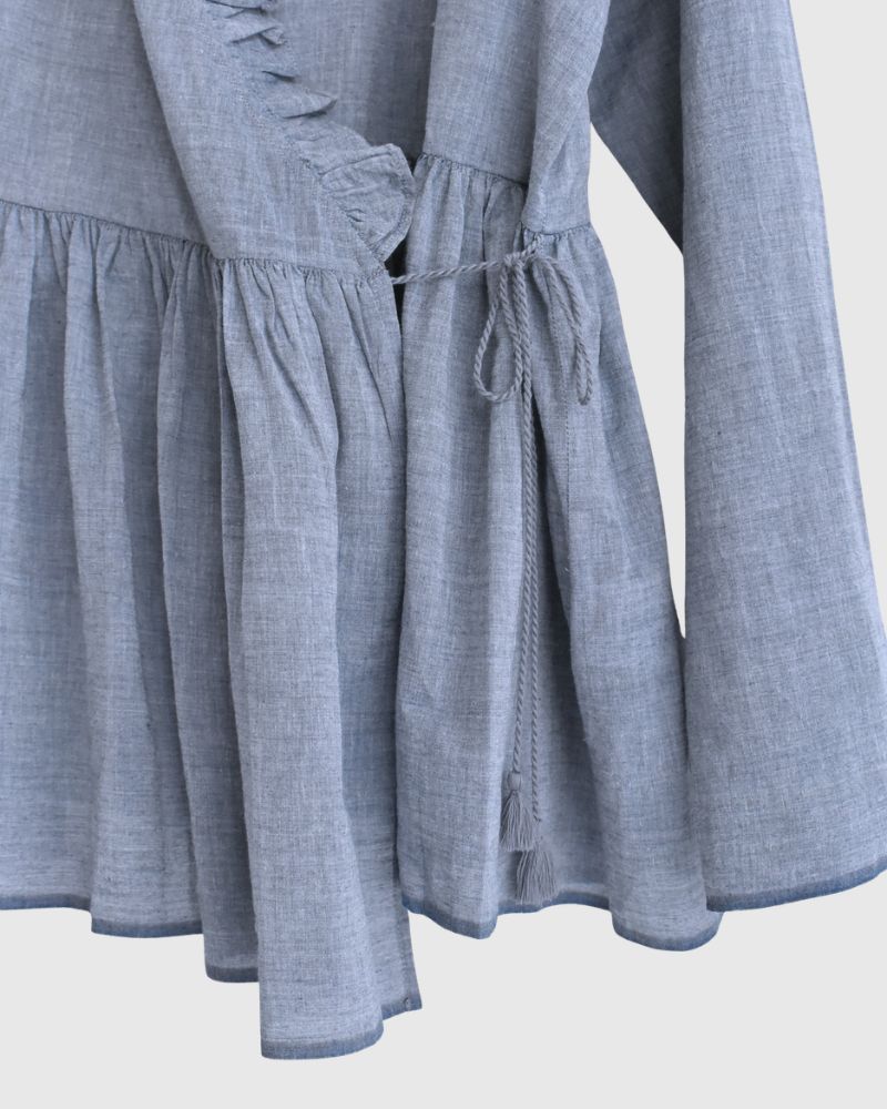 Frill Cache-coeur Shirt in Blue