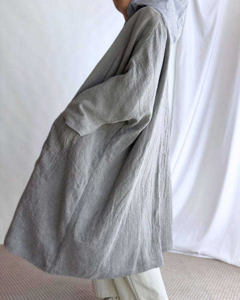 Linen Hemp Dolman Coat in Sumi