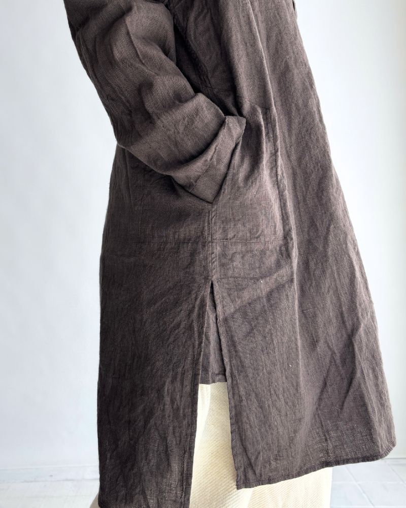 Hand Span Cotton Linen Kameez Tunic in DarkBrown