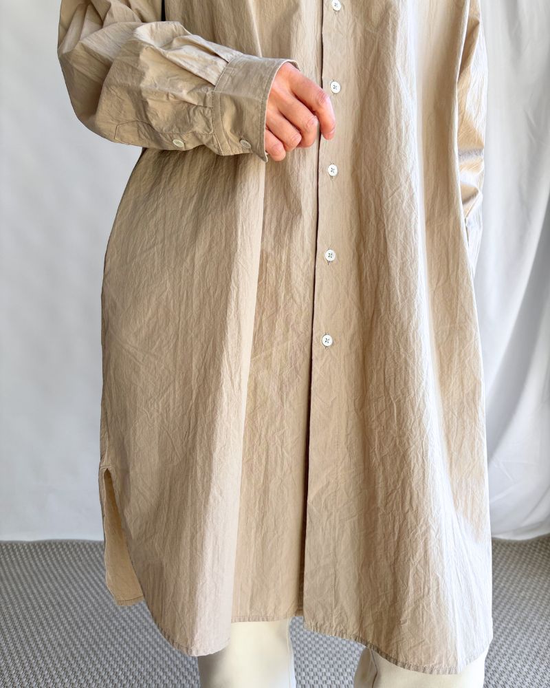 Band Collar Long Shirt in Beige