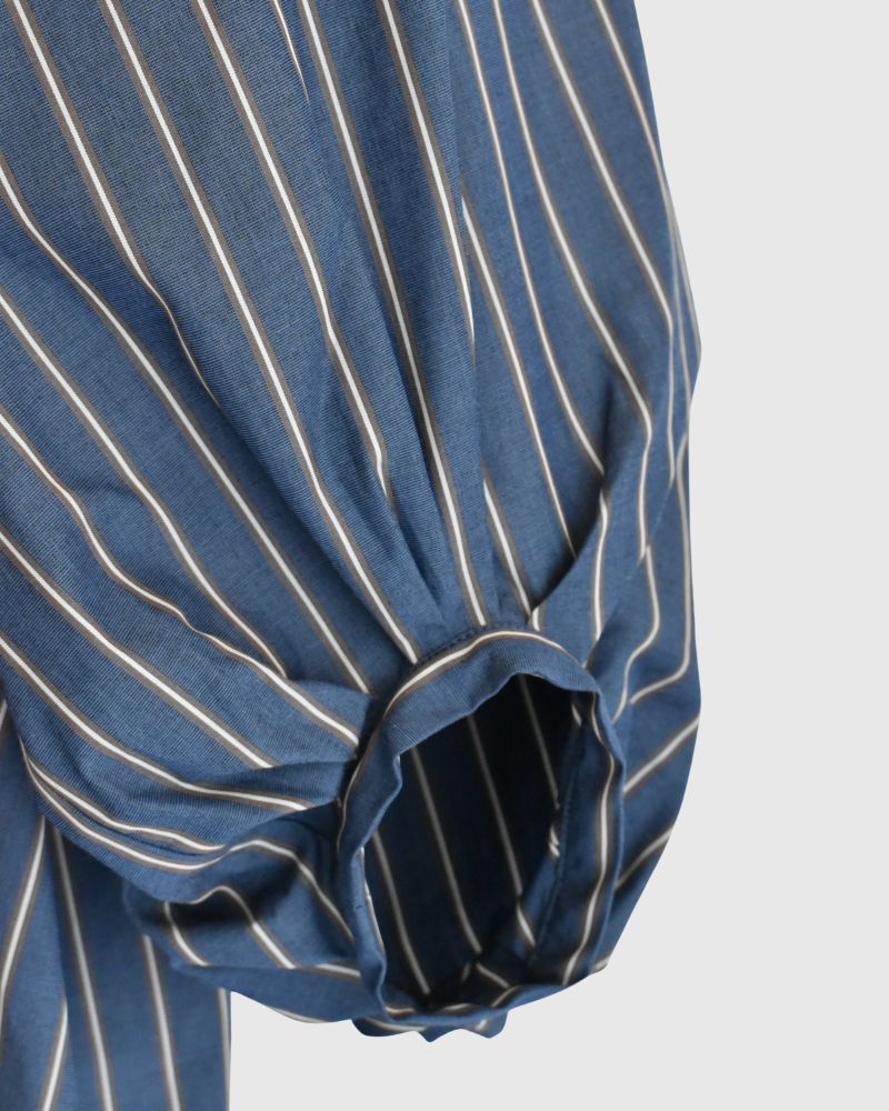 Balloon Sleeve Midi Dress in NavyStripe