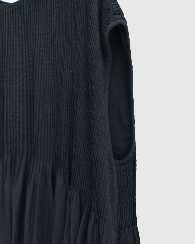 Crew-Neck F/SL Dress with Pintuck in Marine