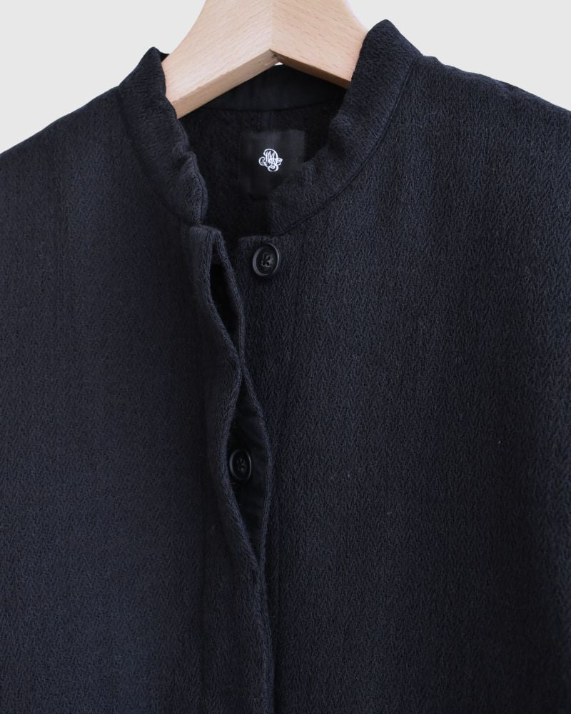STAND COLLAR FLY FRONT JACKET in Navy