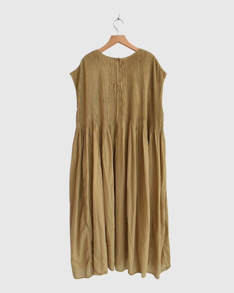 Crew-Neck F/SL Dress with Pintuck in GreyKhaki