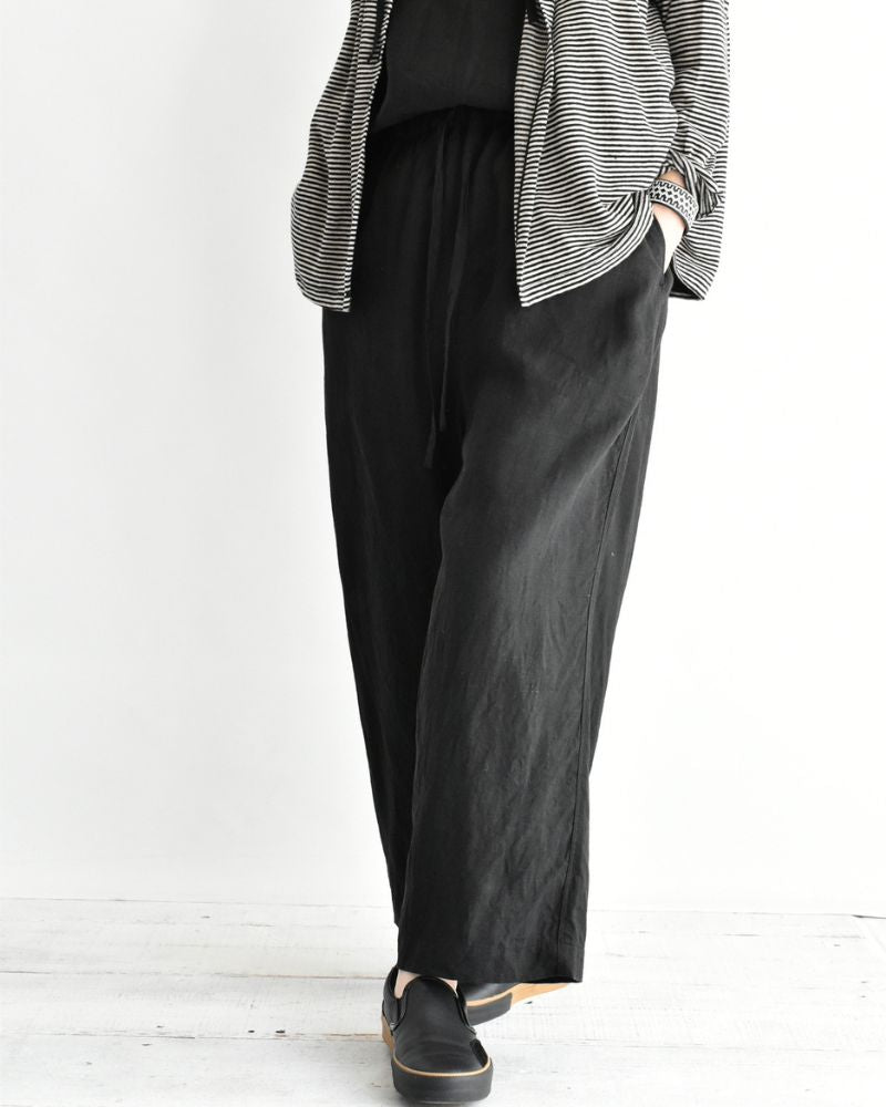 French Linen Wide Pants in Black