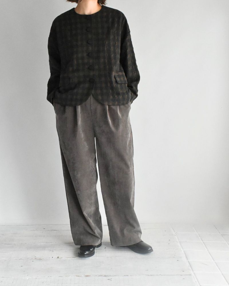 Cotton Wool Gingham Check Jacket in Khaki/Charcoal