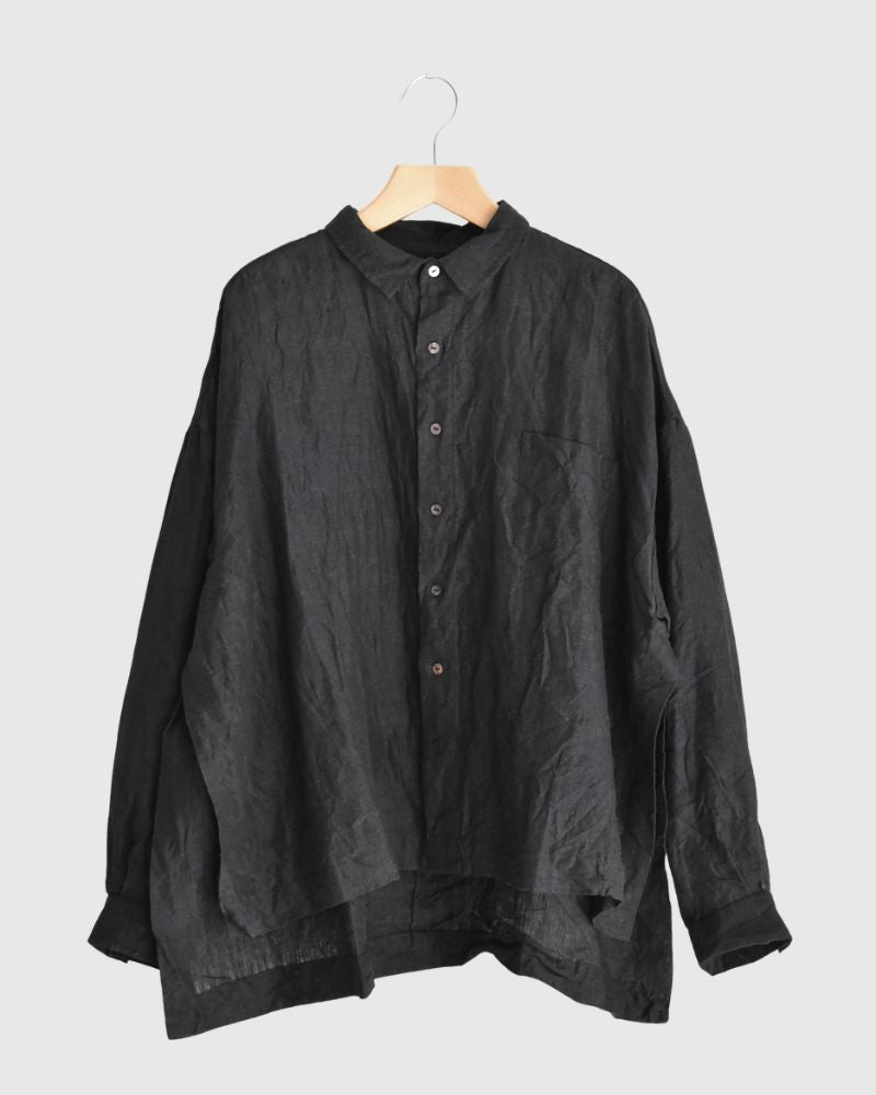 Handwoven 60×60 Linen Square Shirt in Black
