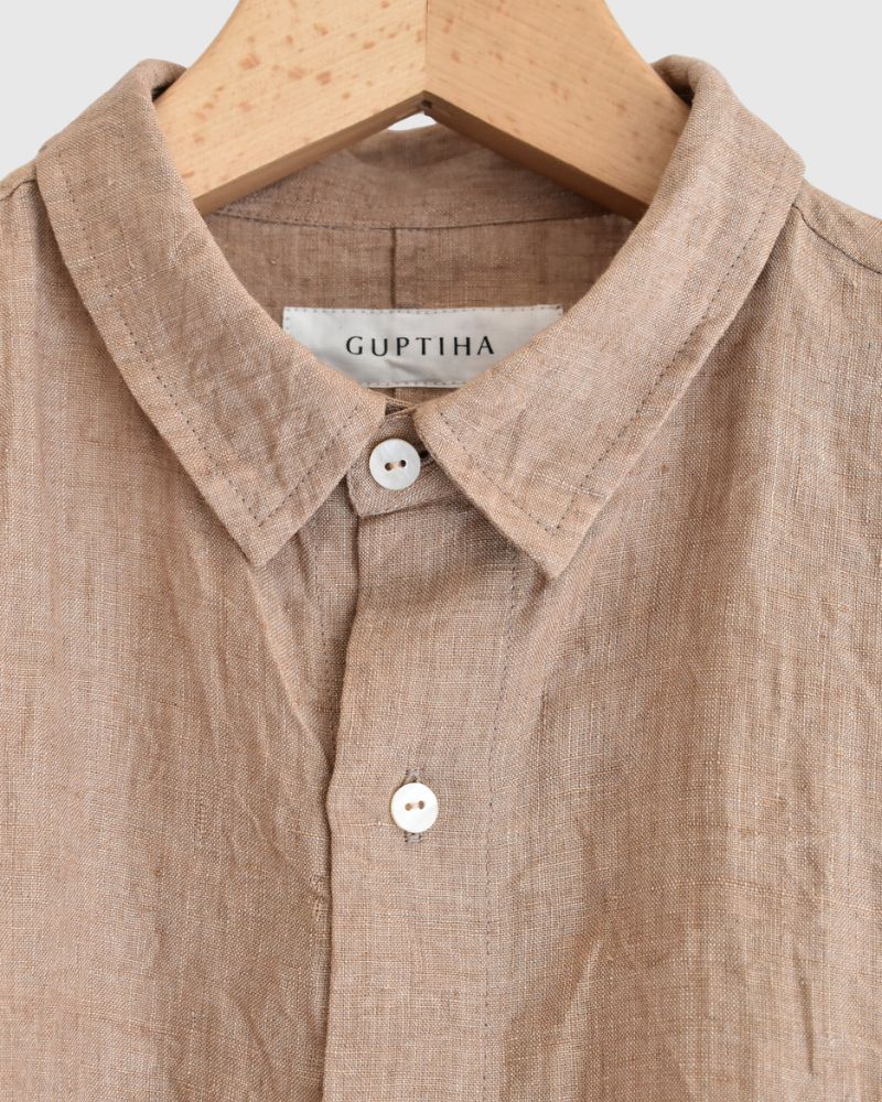 Handwoven 60×60 Linen Square Shirt in PinkBeige