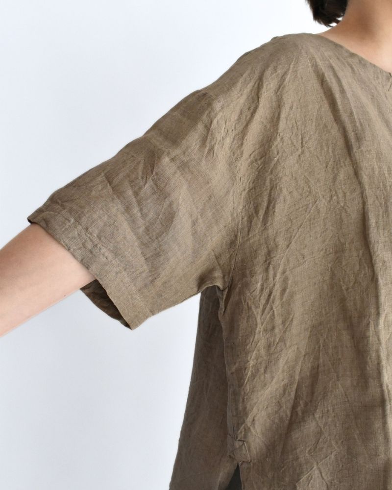 Handwoven 60x60 Linen Pullover Shirt in Beige