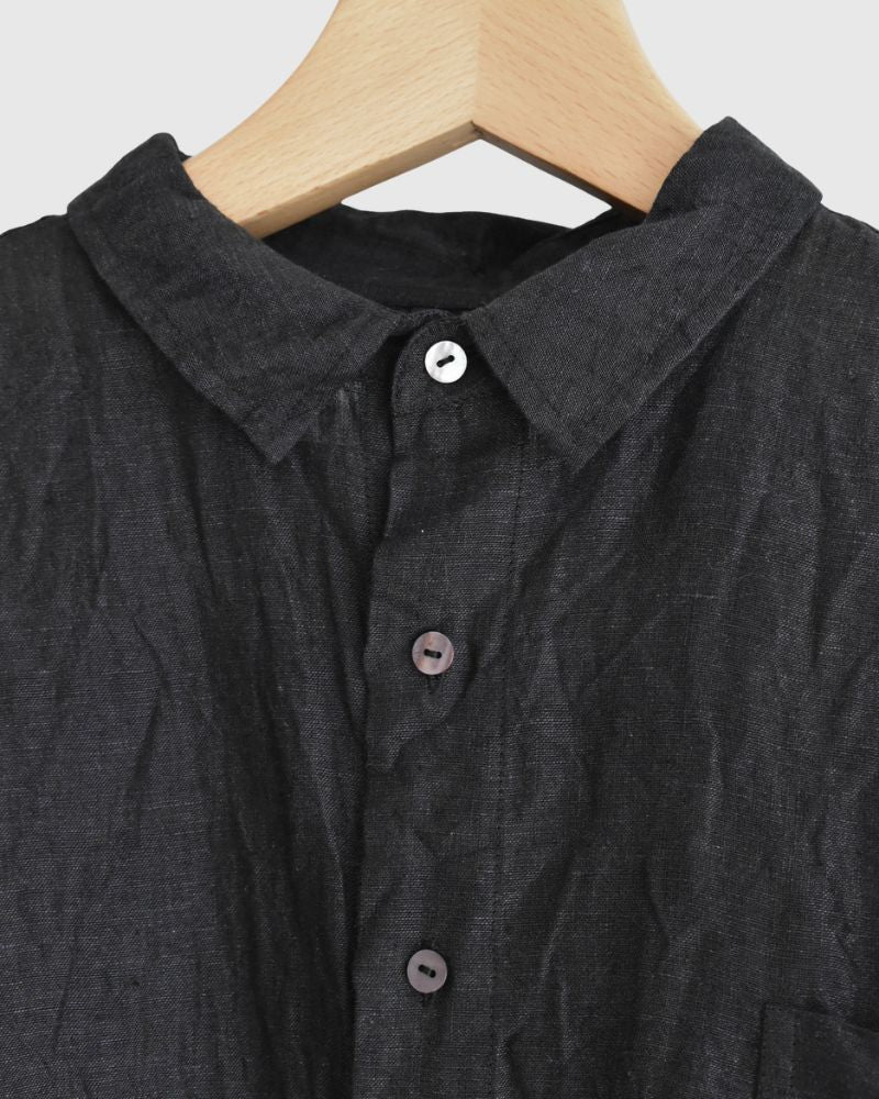 Handwoven 60×60 Linen Square Shirt in Black