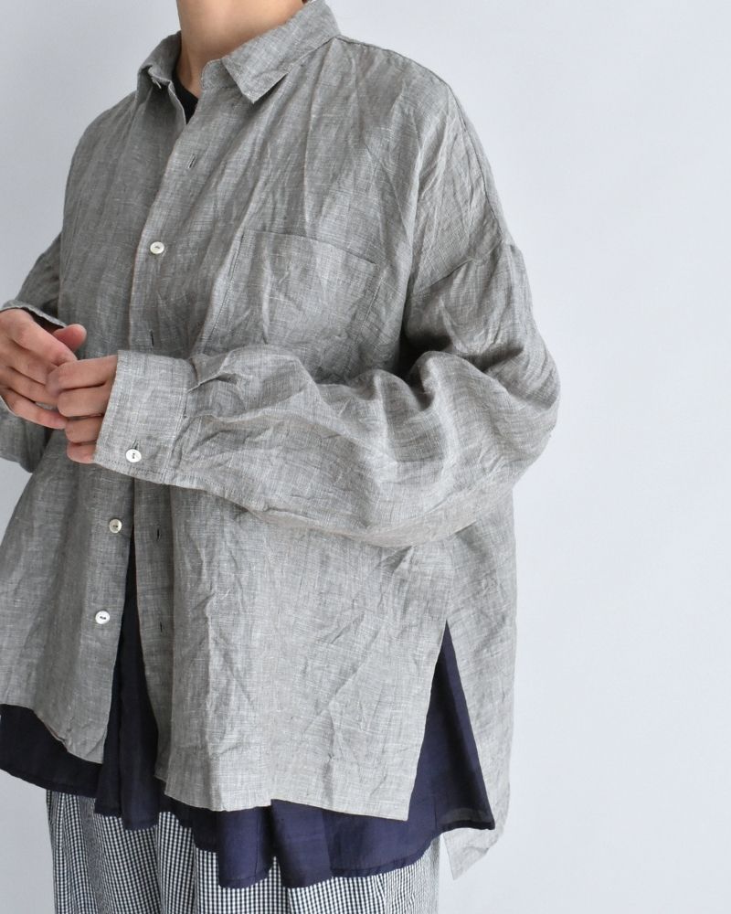 Handwoven 60×60 Linen Square Shirt in Gray