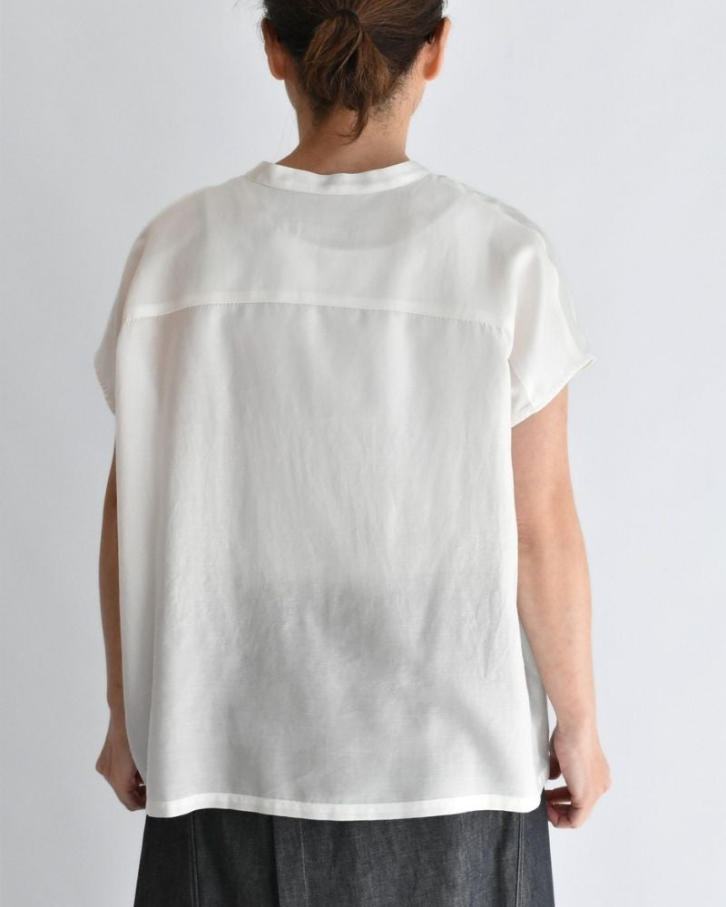 RAY-SILK French Sleeve Frill Blouse in White