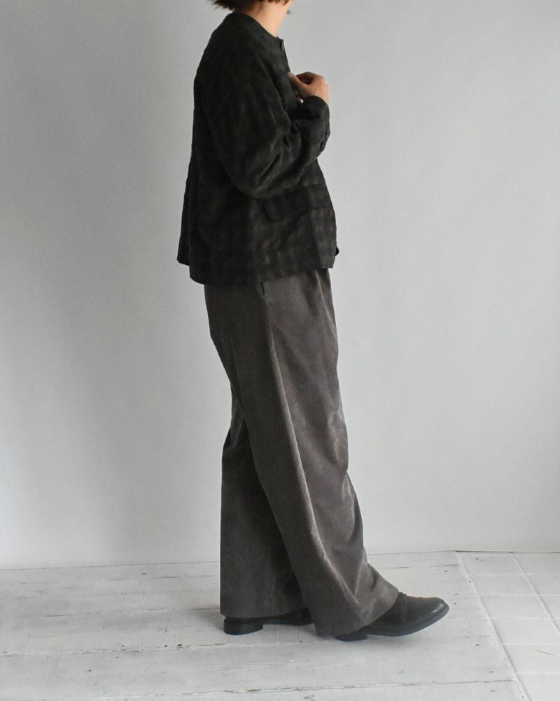 Cotton Wool Gingham Check Jacket in Khaki/Charcoal