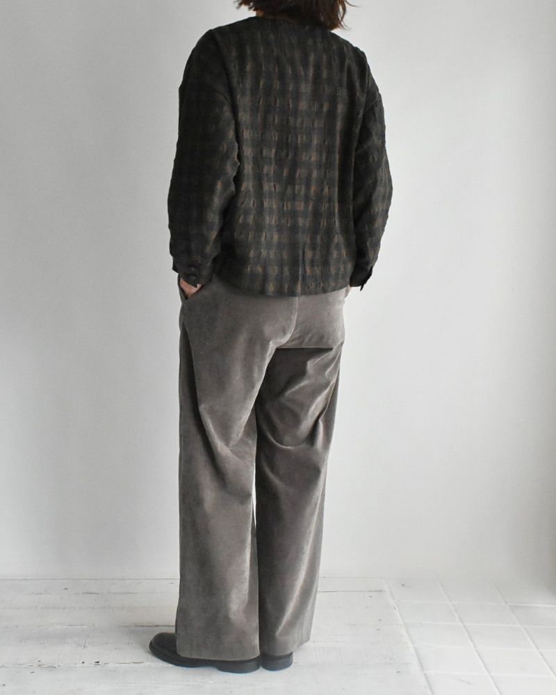 Cotton Wool Gingham Check Jacket in Khaki/Charcoal