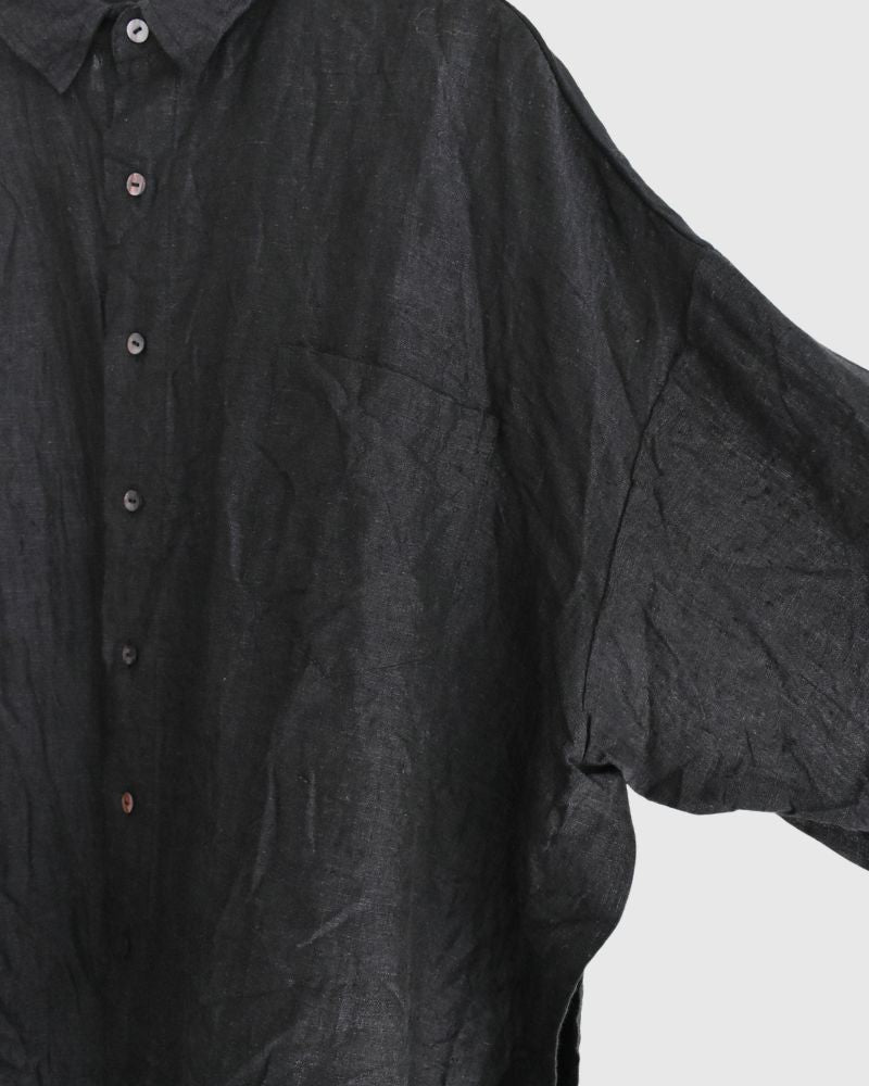 Handwoven 60×60 Linen Square Shirt in Black