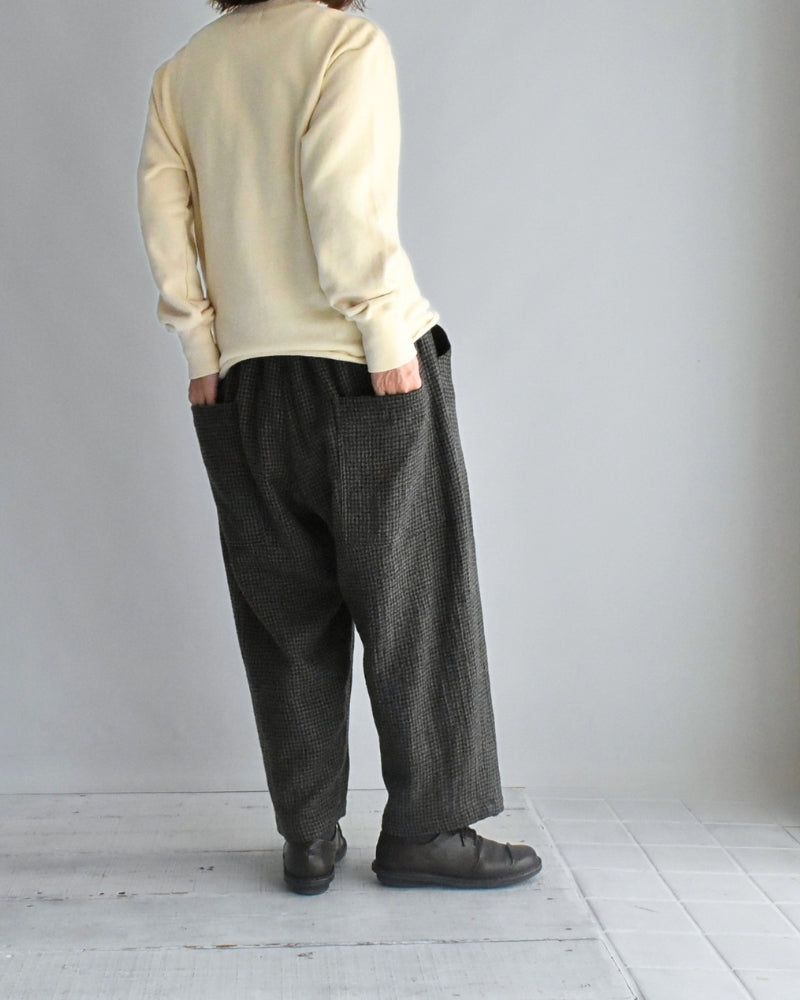 Wool Gauze Houndstooth Pants in Mocha