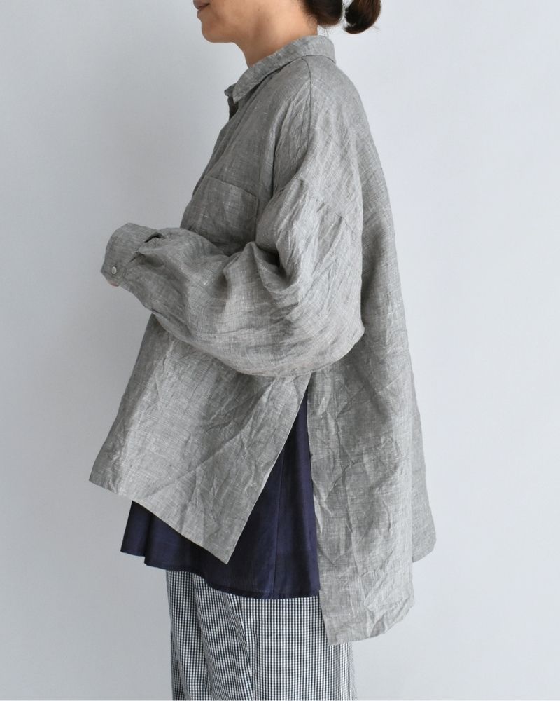 Handwoven 60×60 Linen Square Shirt in Gray