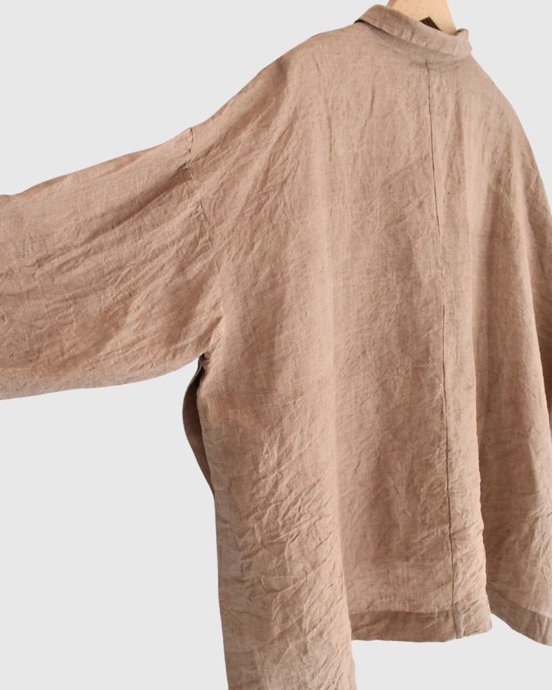 Handwoven 60×60 Linen Square Shirt in PinkBeige