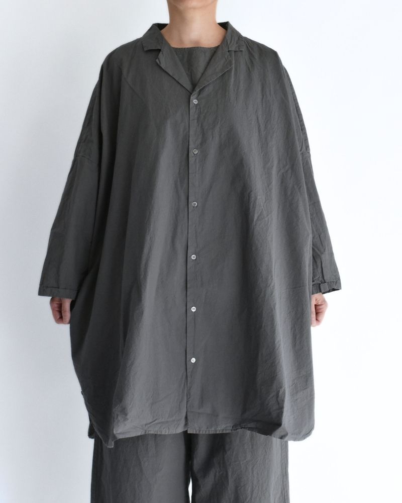 Shrink Open Collar Long Shirt in Gray