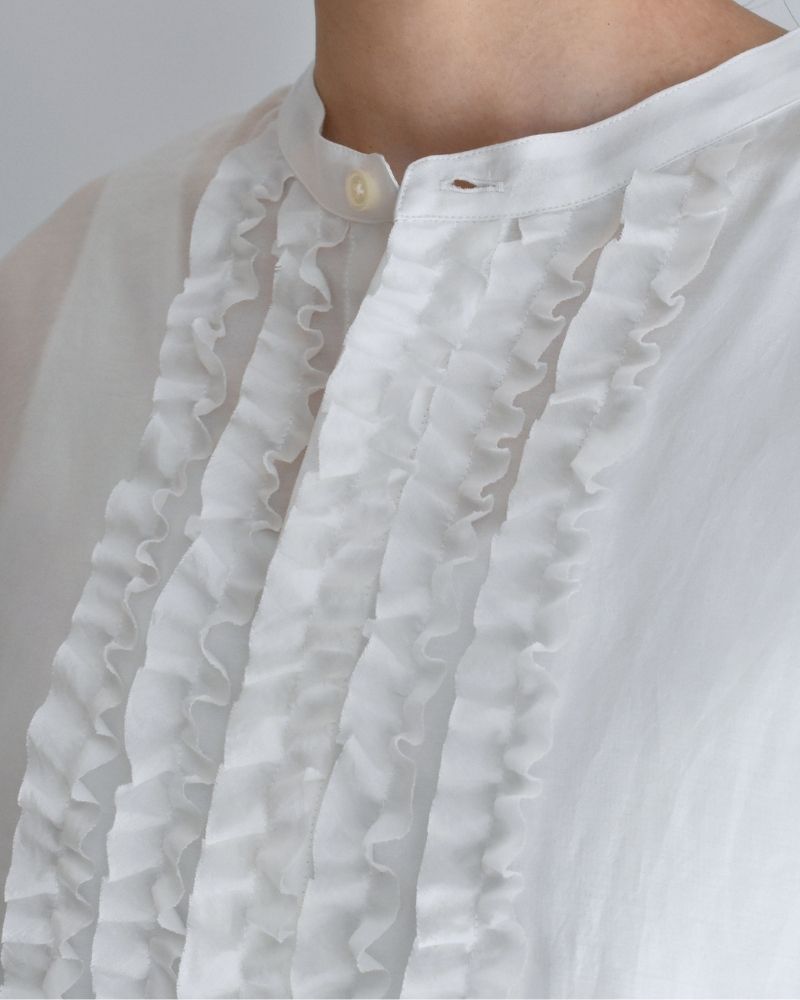 RAY-SILK French Sleeve Frill Blouse in White