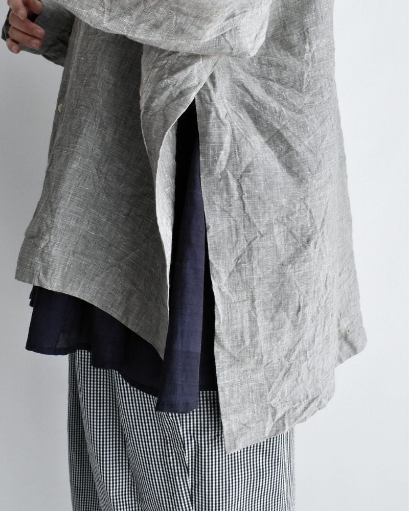 Handwoven 60×60 Linen Square Shirt in Gray