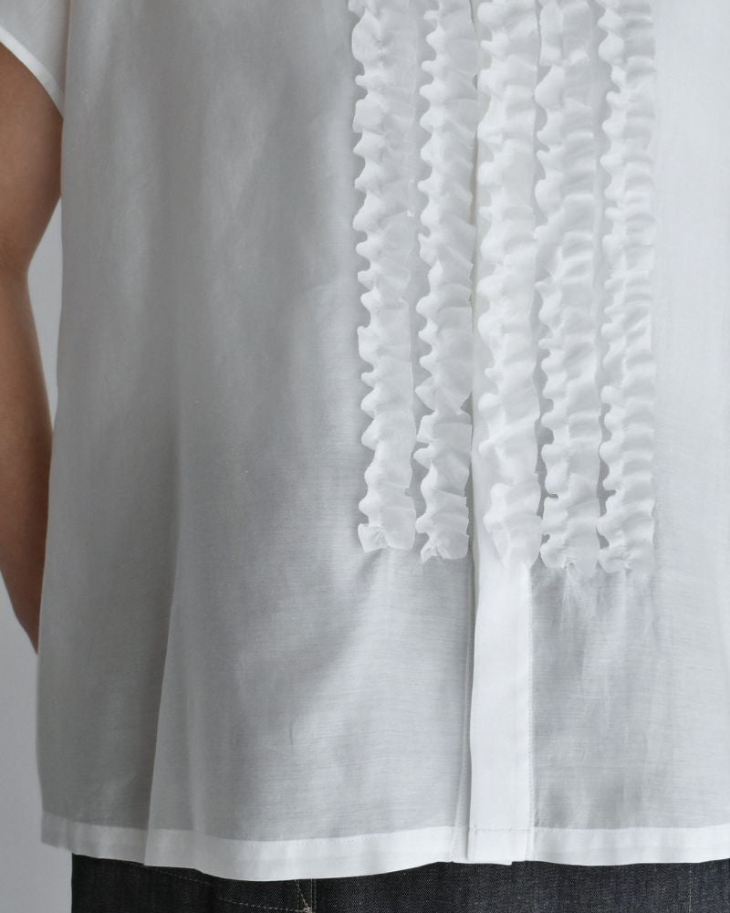 RAY-SILK French Sleeve Frill Blouse in White